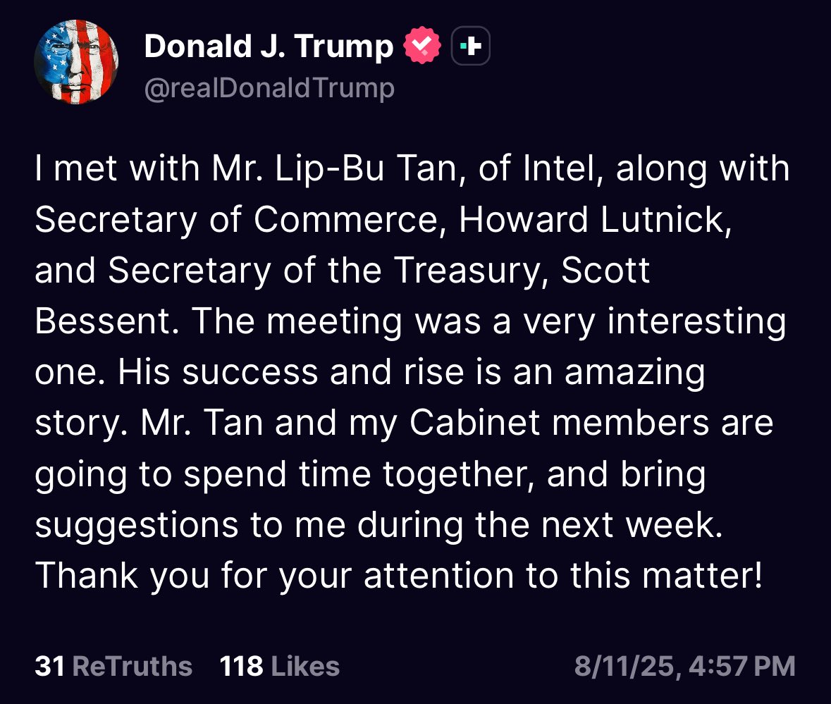 📉KOBEISSI: Trump incontra il CEO di Intel: possibili suggerimenti per negoziati commerciali in arrivo?