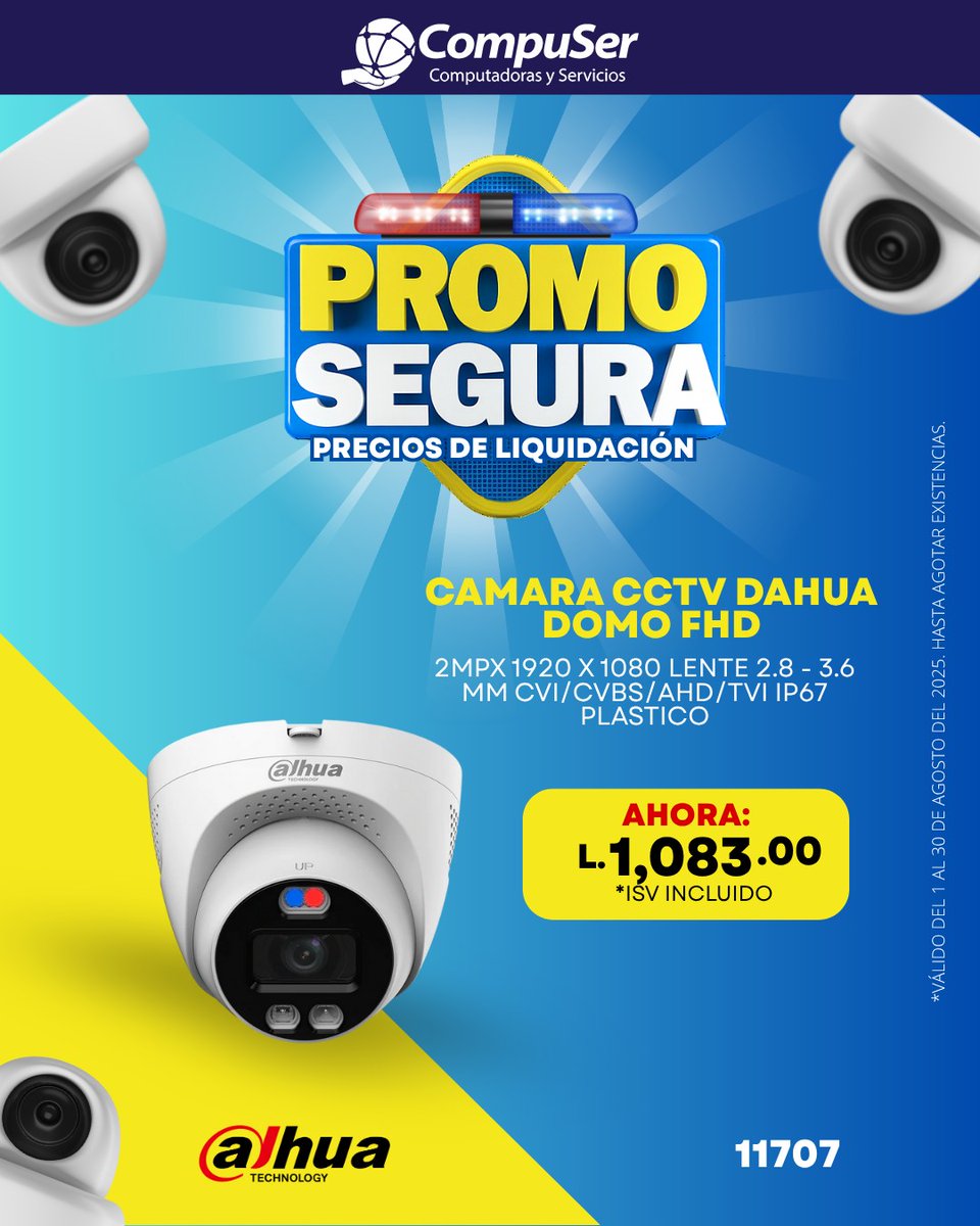 Compuserhn1's tweet photo. 👁‍🗨 Vigila sin perder un solo detalle
La seguridad no es un lujo, es una necesidad.
En Compuser tenemos las Cámaras CCTV Dahua Domo FHD 2MPX ideales para proteger tu hogar https://t.co/GTqQbCVOl3