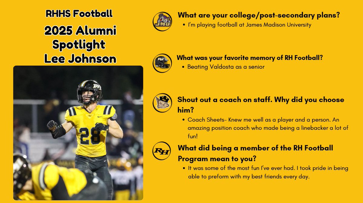 Richmond Hill FB (@rhhsfootball) on Twitter photo Alumni Spotlight: From dominating Friday nights to making his mark on Saturday, Lee Johnson <a href="/LeeJohnson_014/">Lee Johnson</a> is now continuing his football journey at James Madison University! Proud of the player, leader, and Wildcat he will always be. #BTH #HillBuilt Alumni Spotlight: From dominating Friday nights to making his mark on Saturday, Lee Johnson <a href="/LeeJohnson_014/">Lee Johnson</a> is now continuing his football journey at James Madison University! Proud of the player, leader, and Wildcat he will always be. #BTH #HillBuilt