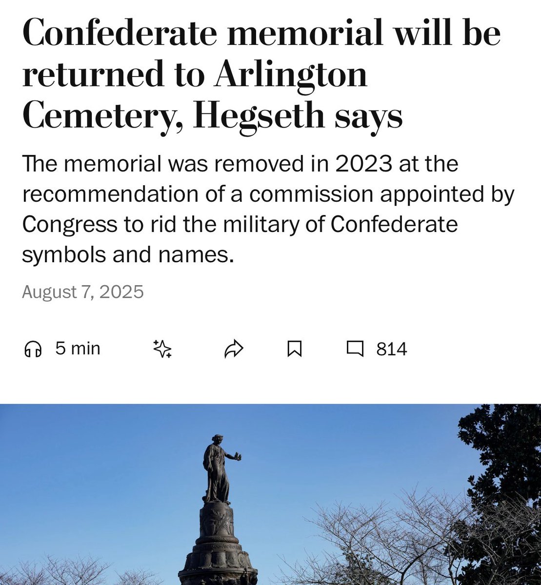 We honor winners in America, not a bunch of oath-breaking, slaver, traitorous losers who tried to destroy the Union.

Giving them back their participation trophy is lame.

washingtonpost.com/nation/2025/08…