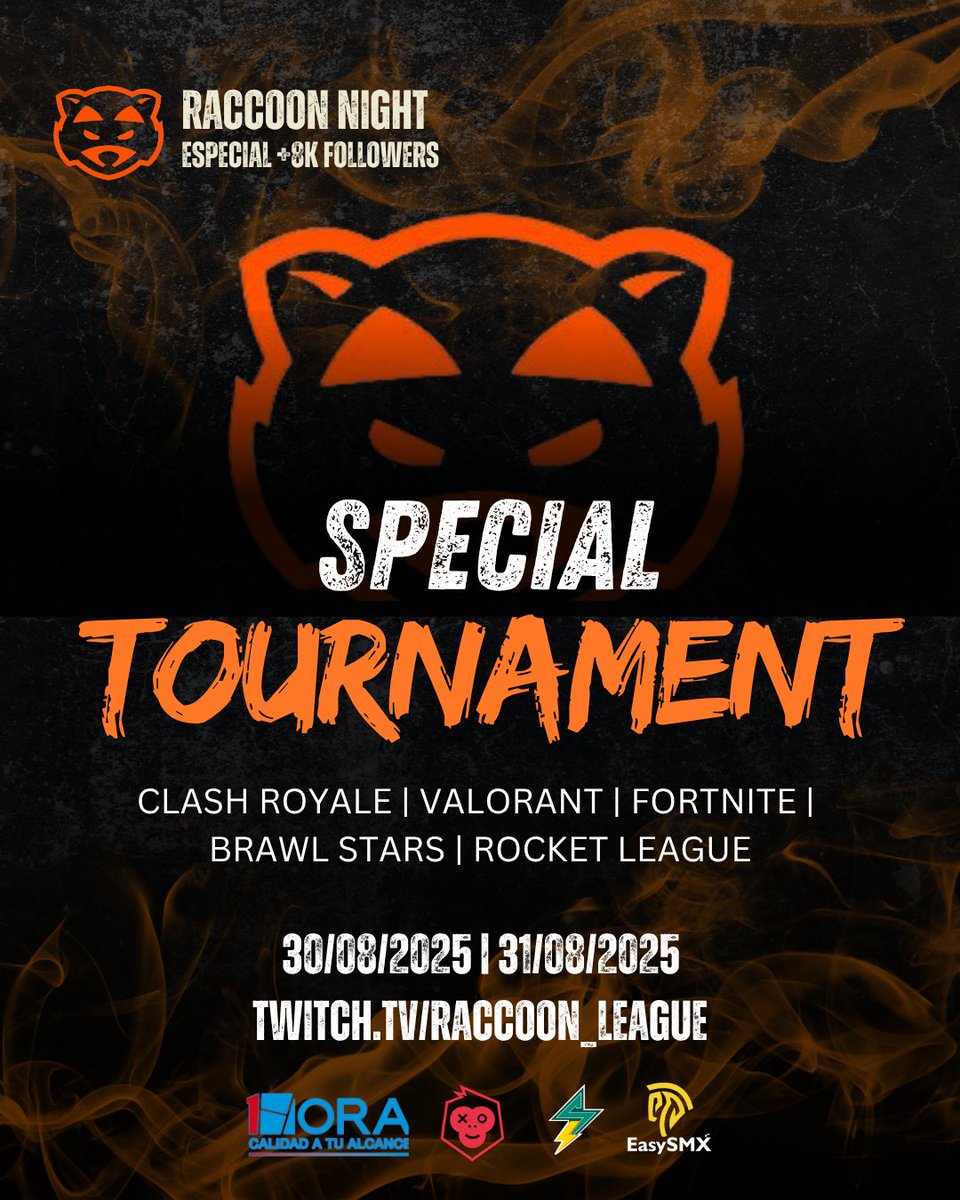 ¡Gracias a ustedes la familia crece aún más! 🧡

Para celebrarlo, organizamos un torneo especial con sorpresas, premios y mucha diversión.

No te pierdas este 30 y 31 de Agosto la #RaccoonNight especial +8k follows.

#Torneo #8K #Gaming #RaccoonLeague 🦝🧡