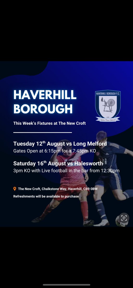 TUESDAY 👇 

<a href="/HB_FC/">Haverhill Borough FC</a> v <a href="/Longmelfordfc/">Long Melford Football Club</a> 

7.45pm KO

Come &amp; join us ⚽️