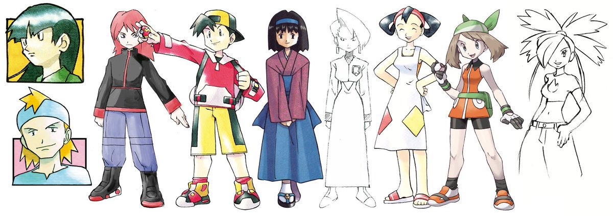 Lewchube's tweet photo. frustrates me that modern pokemon material almost unilaterally supplants the original character designs with those from remakes and we'll basically never see them again https://t.co/TVveHR8yhG