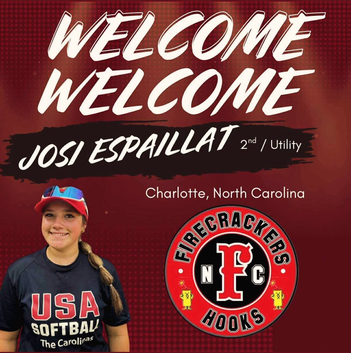 Firecrackers NC Hooks (@fc_hooks) on Twitter photo B🧨G Welcome to Josi Espaillat (2029) from Charlotte, NC.
We are excited to welcome Josi to the FC Family. This talented athlete brings infield, outfield, a strong bat, and energy to the field! <a href="/Firecrackersinc/">Firecracker Softball</a>
#firecrackerscarolina #fcculture
#softball B🧨G Welcome to Josi Espaillat (2029) from Charlotte, NC.
We are excited to welcome Josi to the FC Family. This talented athlete brings infield, outfield, a strong bat, and energy to the field! <a href="/Firecrackersinc/">Firecracker Softball</a>
#firecrackerscarolina #fcculture
#softball
