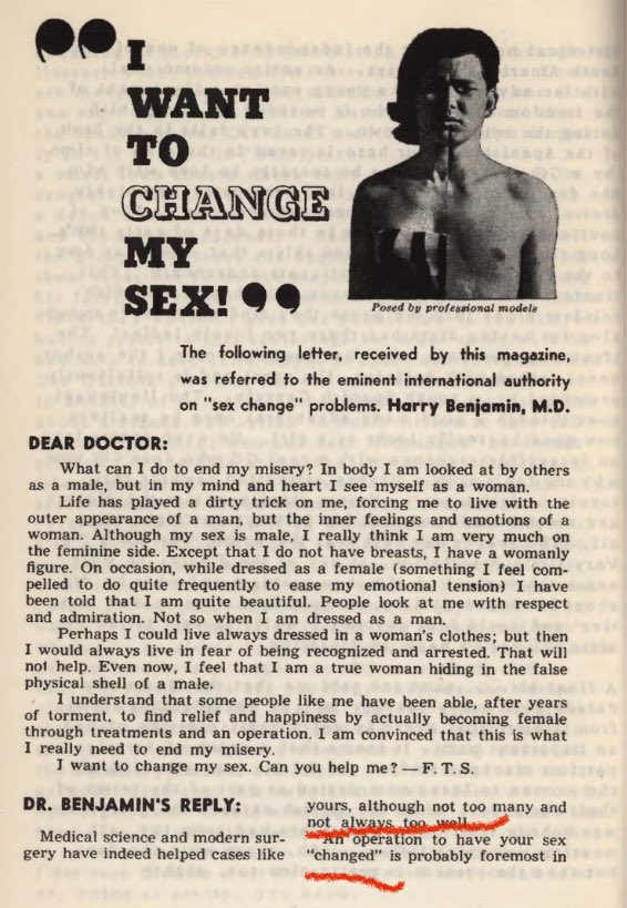 Just a reminder that even the man who pioneered mutilation as a remedy for a  mental health condition, an extremist and an inspiration for WPATH (that was called Harry Benjamin International Gender Dysphoria Association first) knew that men can’t really change sex .