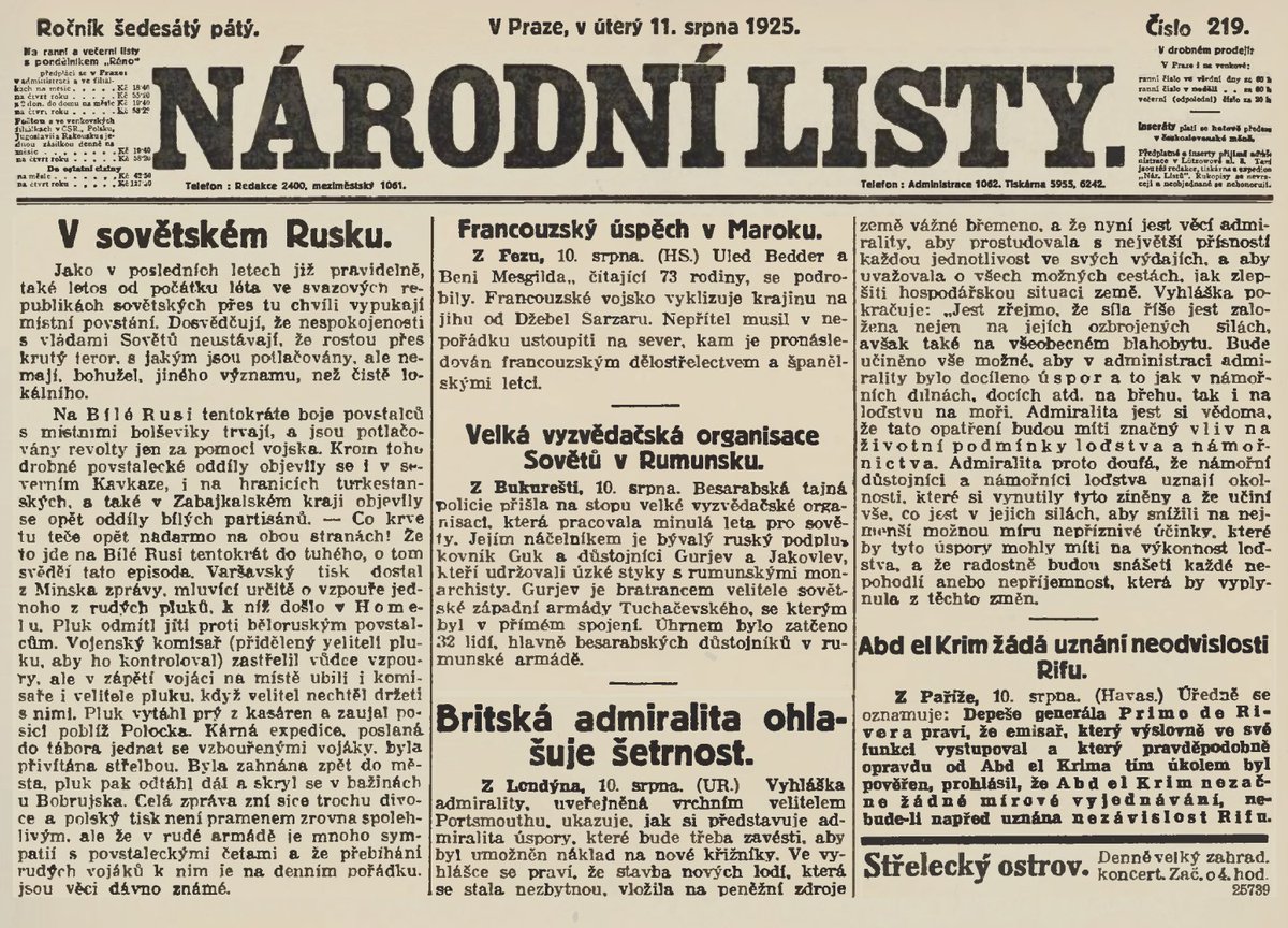 Národní Politika; ranní vydání; 11.8.1925
#CeskeListyHistoricke #Valka #Historie #Pred100lety