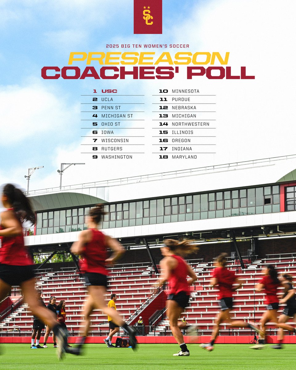 USC Women's Soccer (@usc_wsoccer) on Twitter photo The <a href="/B1GSoccer/">Big Ten Soccer</a> Players to Watch list and Preseason Coaches’ Poll was released today and the Trojans were picked to repeat ✌️
Definitely keep an 👀 on Maribel Flores, Ines Derrien and <a href="/faithegeorge22/">Faith George</a> this season!
#FightOn x 𝐁𝐔𝐈𝐋𝐓 𝐓𝐎 𝑳𝑨𝐒𝐓 The <a href="/B1GSoccer/">Big Ten Soccer</a> Players to Watch list and Preseason Coaches’ Poll was released today and the Trojans were picked to repeat ✌️
Definitely keep an 👀 on Maribel Flores, Ines Derrien and <a href="/faithegeorge22/">Faith George</a> this season!
#FightOn x 𝐁𝐔𝐈𝐋𝐓 𝐓𝐎 𝑳𝑨𝐒𝐓