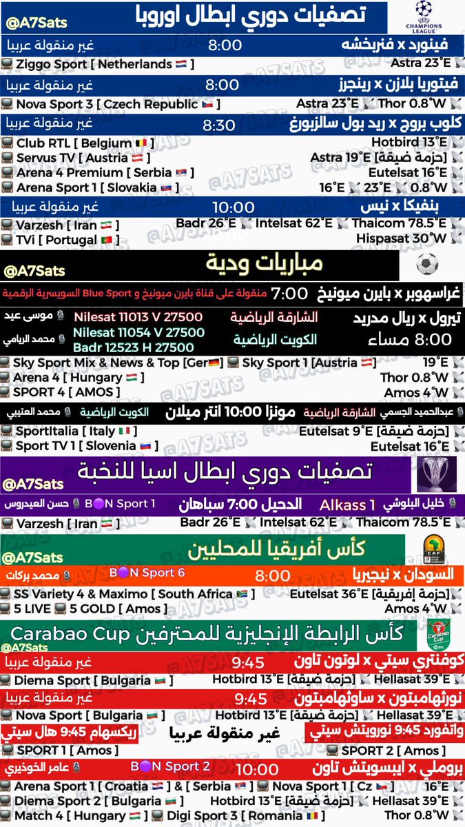 📺 المنصات و القنوات الناقلة 📺 (@a7sats) on Twitter photo ⚽️ جدول القنوات العربية و تردداتها ومعلقينها وقائمة القنوات العالمية الناقلة لمباريات
🗓️ الثلاثاء | 12-08-2025
▪️ ودية غراسهوبر x بايرن ميونيخ
▪️ ودية تيرول x ريال مدريد منقولة مجانا على الكويت الرياضية تعليق محمد الريامي <a href="/moh91d/">محمد الريامي</a> مع ترددها على عربسات و نايلسات و منقولة مجانا على ⚽️ جدول القنوات العربية و تردداتها ومعلقينها وقائمة القنوات العالمية الناقلة لمباريات
🗓️ الثلاثاء | 12-08-2025
▪️ ودية غراسهوبر x بايرن ميونيخ
▪️ ودية تيرول x ريال مدريد منقولة مجانا على الكويت الرياضية تعليق محمد الريامي <a href="/moh91d/">محمد الريامي</a> مع ترددها على عربسات و نايلسات و منقولة مجانا على