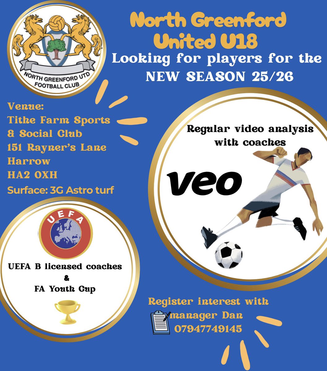 NGU18s's tweet photo. Looking for new players for 25/26 season. Could that be you?

🏆 Compete in the Southern Counties Floodlit Youth League
🥅 Play in the FA Youth Cup
🎥 Get regular match video analysis
📋Productive and progressive session plans

Please reach out or forward to someone you know! https://t.co/DTNvNKYDRQ
