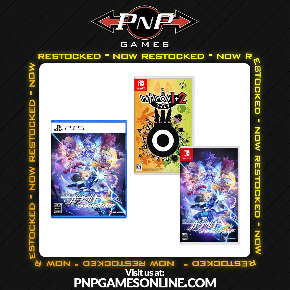 PNPGames's tweet photo. Japanese Import Restocks at PNP Games!

Azure Striker Gunvolt Trilogy Enhanced PS5/SWITCH - $54.99 CAD (~$40 USD)
https://t.co/9cO0GpqBZK
Patapon 1+2 Replay SWITCH - $44.99 CAD (~$32.50 USD)
https://t.co/cv5lxzzgas
...more to come!

SHOP https://t.co/ipspm6yyvo
#VideoGames #GamingDeals 🎮