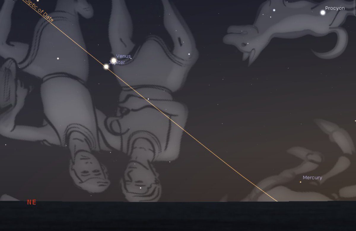Aquí los planetas que SI se podrán ver "alineados" mañana antes de las 7 AM sobre el oriente.
Júpiter y Venus, muy juntitos! Mercurio mhhh.. será difícil de detectar, demasiado cerca del Sol. Marte ya se ocultó. La Luna muy pegada a Saturno! pero sobre el poniente.
Buenos cielos!