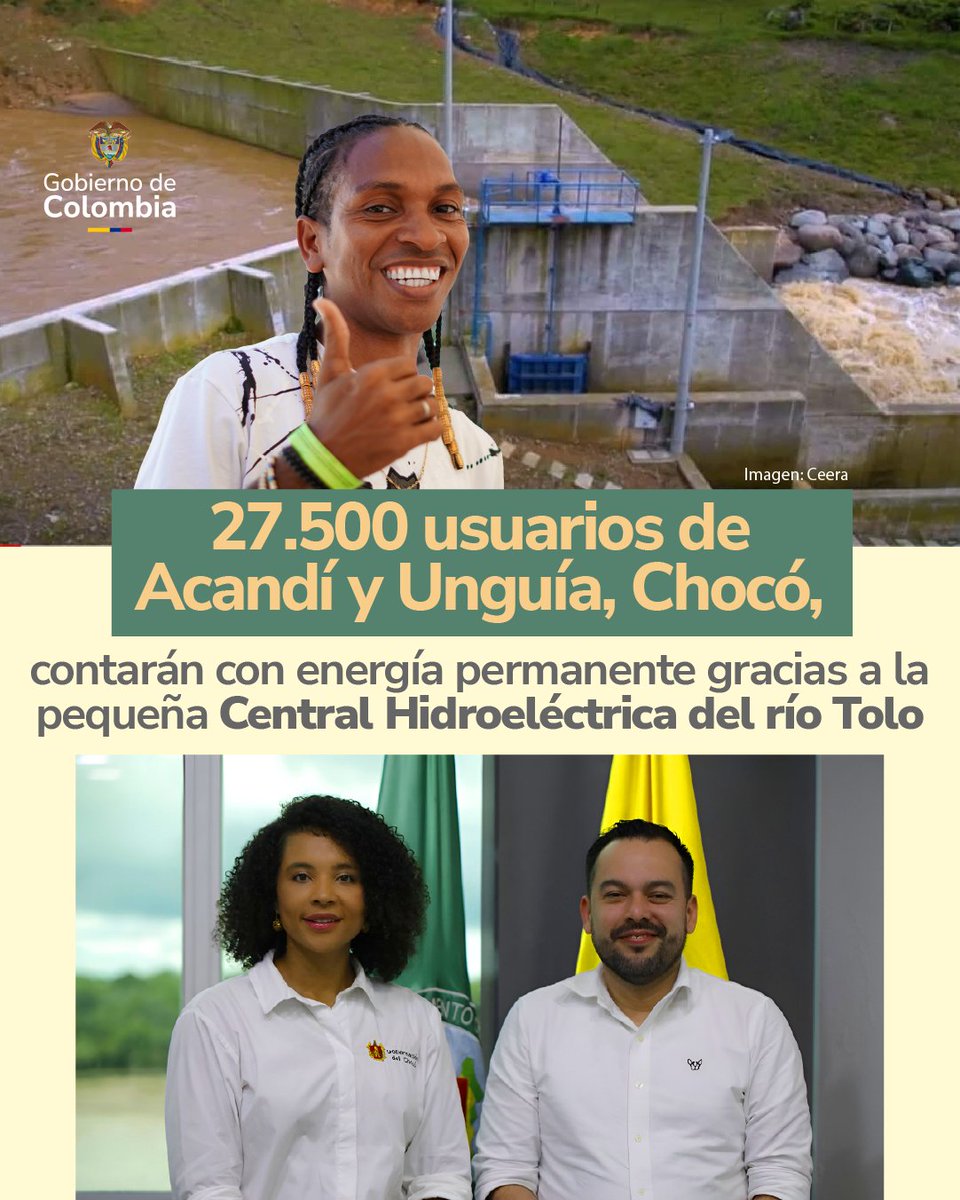 infopresidencia's tweet photo. Gracias al Gobierno del Presidente @PetroGustavo, 27.500 usuarios de Acandí y Unguía, Chocó, tendrán energía permanente gracias a la Pequeña Central Hidroeléctrica del río Tolo.

Con 5 MW de capacidad, bajo impacto ambiental y una inversión cercana a $140 mil millones, avanza la transición energética en comunidades rurales y étnicas.

https://t.co/PvAkzZvdMv