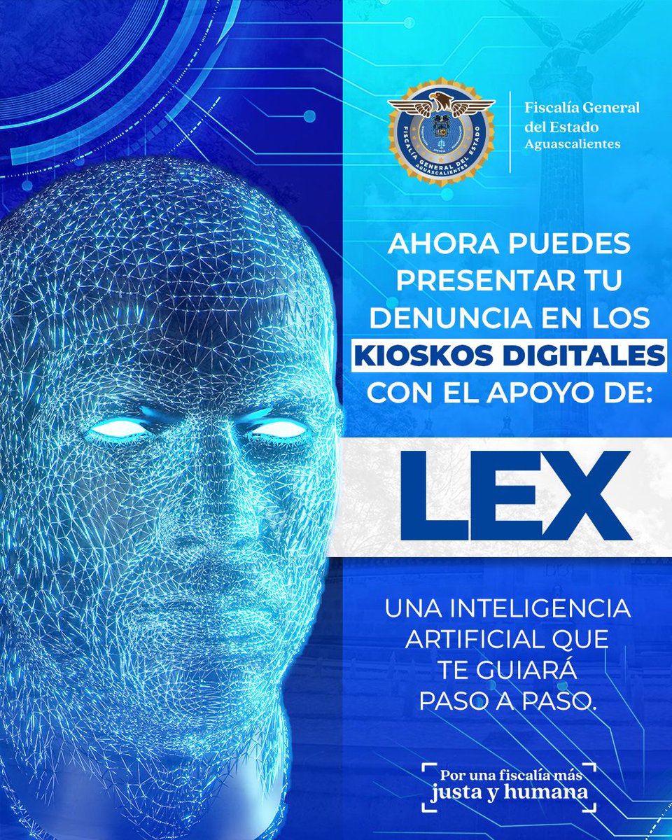 Manuel_AlonsoG's tweet photo. ¡Conoce a LEX, el nuevo Agente del Ministerio Público virtual! 💻 

La Fiscalía General del Estado de Aguascalientes pone a tu alcance una nueva herramienta tecnológica para presentar denuncias de forma ágil, segura y sin complicaciones. https://t.co/Ijx7kjRcVv