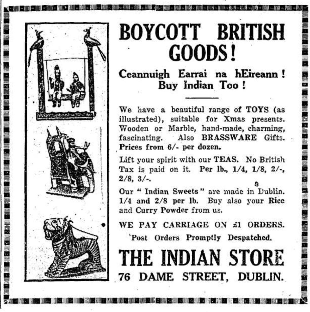MarkAgitprop's tweet image. I love how in the 1920s the one Indian store in Dublin only took out adverts in the Irish Republican newspaper @An_Phoblacht 

Based