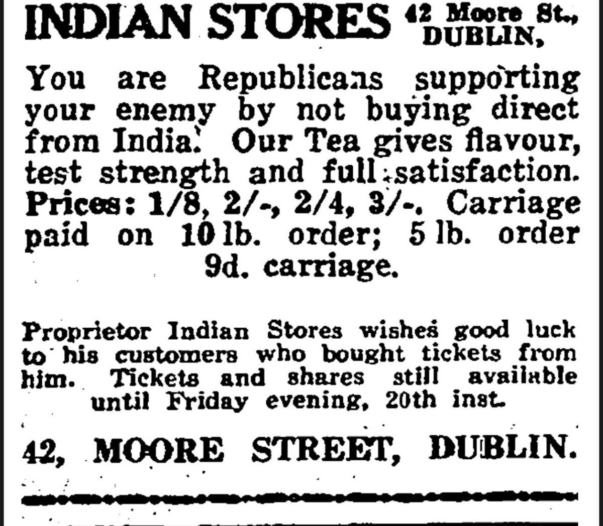 MarkAgitprop's tweet image. I love how in the 1920s the one Indian store in Dublin only took out adverts in the Irish Republican newspaper @An_Phoblacht 

Based