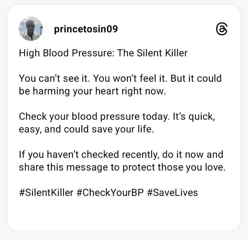 niceprincetosin's tweet image. #silentkiller #checkyourbp #SaveLives