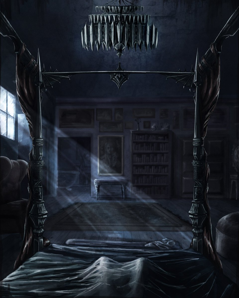 APeculiarHuman's tweet photo. You ever wake up in the middle the night in your cool moody gothic bedroom, and look up to see a hunky ghost silhouette looming over you in a spooky yet alluring manner? Well this is what that looks like! Based off a bit from Vesselless by Courtney Winn https://t.co/tLefGO4e7A
