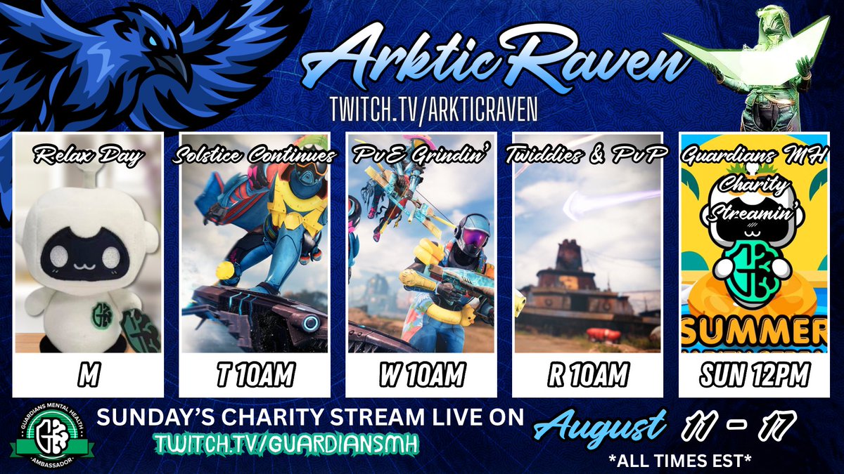 Arktic Raven (@arkticraven) on Twitter photo An exciting week ahead! With Solstice hyping up the grind game and T5’s starting to drop we continue in the mines. TWID’s on Thursday and then <a href="/GuardiansMH/">Guardians Mental Health</a> Charity Weekend with my Block 12PM EST on Sunday!
Relaxing today - but see you all out there Guardians! 🤗💙 An exciting week ahead! With Solstice hyping up the grind game and T5’s starting to drop we continue in the mines. TWID’s on Thursday and then <a href="/GuardiansMH/">Guardians Mental Health</a> Charity Weekend with my Block 12PM EST on Sunday!
Relaxing today - but see you all out there Guardians! 🤗💙