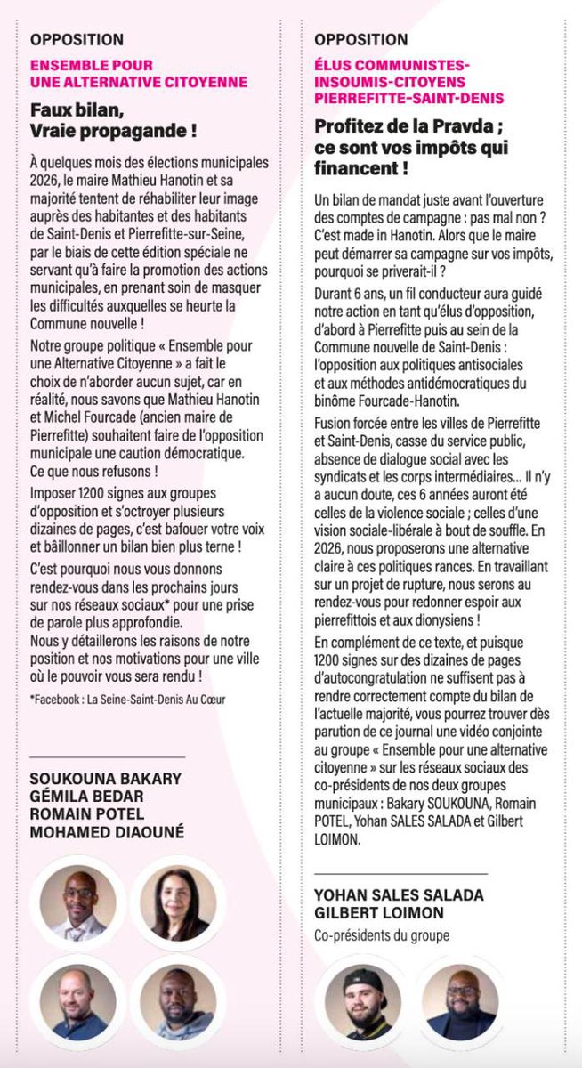 Pierrefittois et dionysiens, pofitez de la Pravda : ce sont vos impôts qui financent !

Tribunes « bilan de mandat » à retrouver prochainement dans vos boîtes aux lettres, et vidéo conjointe avec <a href="/PotelRomain/">romain potel</a> de <a href="/ChangerPour/">RassemblésPourChangerPierrefitte</a> et <a href="/bakarysoukouna9/">Soukouna Bakary</a> de <a href="/SeineAu/">La Seine-Saint-Denis au Cœur !</a> à venir.