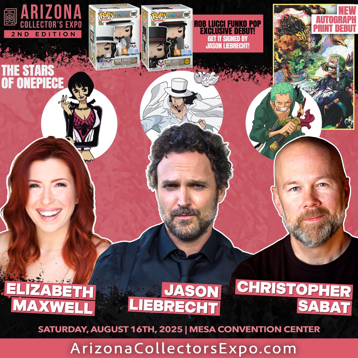 Get ready #OnePiece fans! 🏴‍☠️

The VAs of Rob Lucci, Roronoa Zoro, and Shakky will be doing signings at Arizona Collector’s Expo THIS WEEKEND! 

This is hosted by <a href="/ToyTempleAz/">Toy Temple Official</a> and will give you a chance to get a Rob Lucci Funko Pop! <a href="/ElCidRecords/">Ernesto Jason Liebrecht 🔜 🇺🇦🗳️or☠️</a> <a href="/JustChrisSabat/">Christopher Sabat</a> <a href="/AboutElizabethM/">Elizabeth Maxwell</a>
