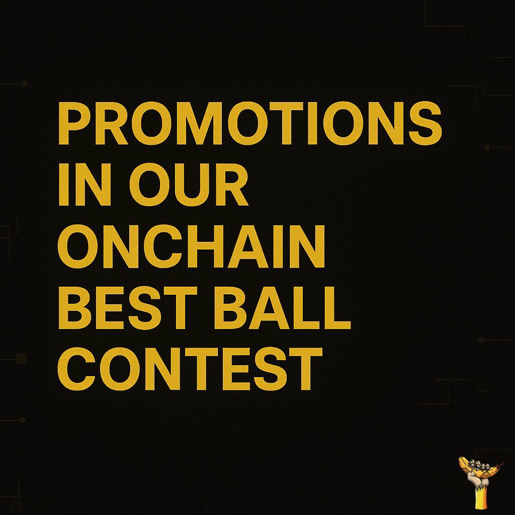 Promotions in our Onchain Best Ball Contest 

✅ 8 ETH GTD to 1st
✅ 27 ETH GTD Prize Pool
✅ 100% Guarantee Hit — and growing

All Promos👇🏼🧵