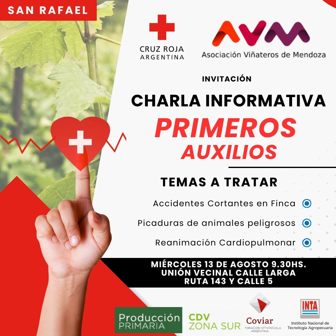 SAN RAFAEL: CHARLA DE PRIMEROS AUXILIOS EN FINCA

<a href="/COVIAR1/">COVIAR</a> <a href="/CruzRojaArg/">CruzRojaArgentina</a> <a href="/intaargentina/">INTA</a> 

Unión Vecinal Calle Larga – Ruta 143 y Calle 5
maps.app.goo.gl/gcziWd2KUDR9tM…