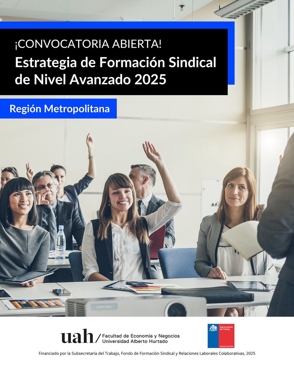 🙋🏻‍♀️ ¡Si ya diste el primer paso, ahora es el momento de avanzar!

En la Región Metropolitana ya están abiertas las postulaciones para el Nivel Avanzado de la Estrategia de Formación Sindical 2025, un programa gratuito.