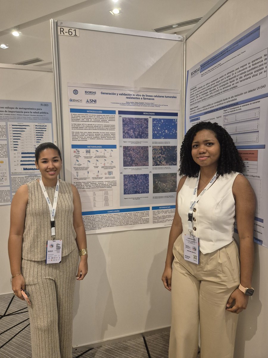 Presentación en el #congresoGorgas25 de Ashlin Orocu y Paulette Perez, miembro del equipo investigador del Guerrero Research Lab! Suranis realiza estudios en cáncer colorectal.