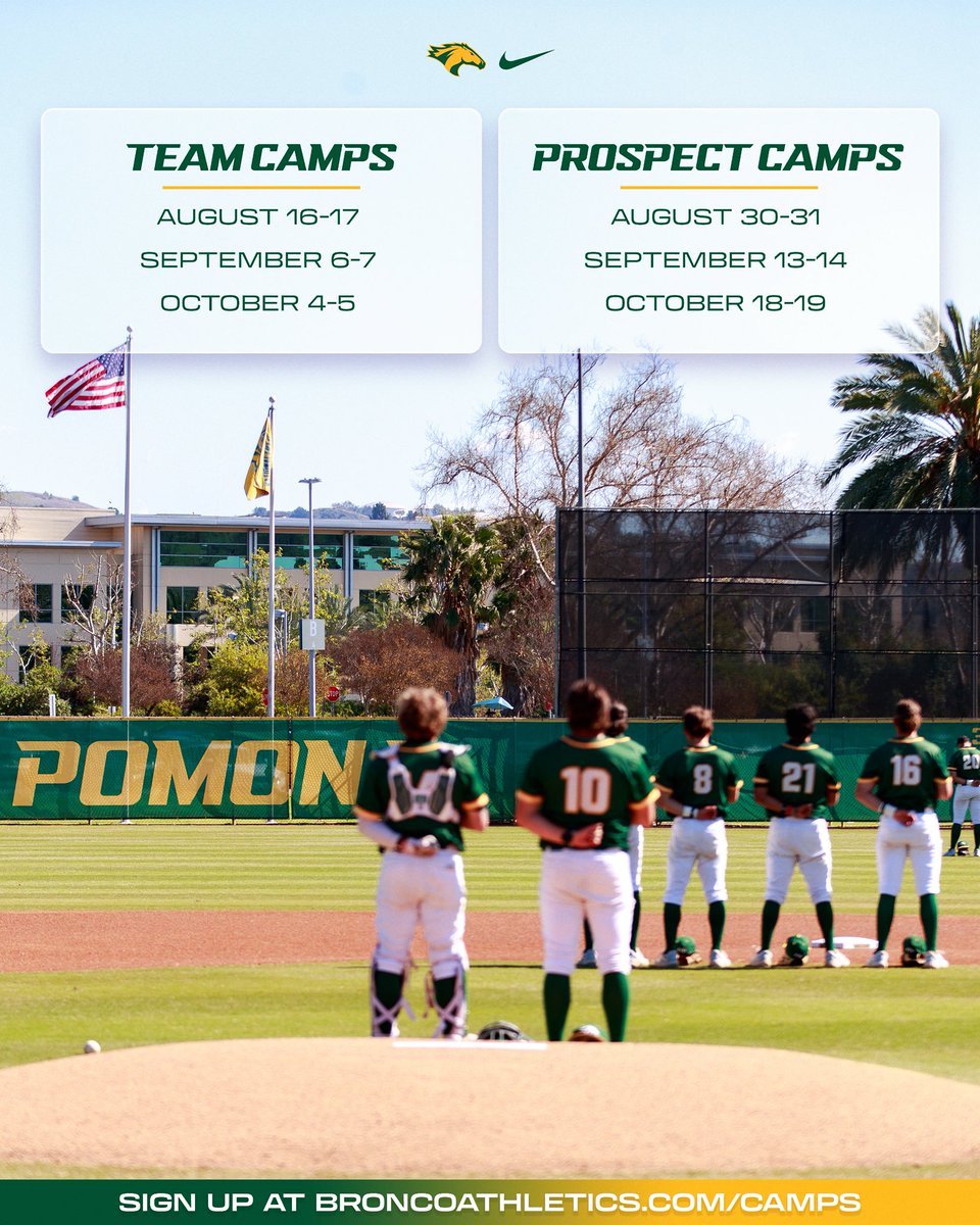 BaseballCPP's tweet image. Interested in becoming a Bronco? 
Registration for Team and Prospect camps are now available for the fall. 
Sign up here: broncoathletics.com/registrations/…
