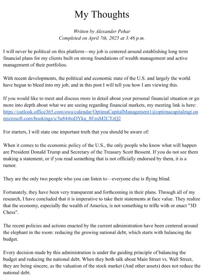 Alex_Optima's tweet image. I wrote and posted this to my LinkedIn on April 7th after liberation day. Got some things right and some things wrong: