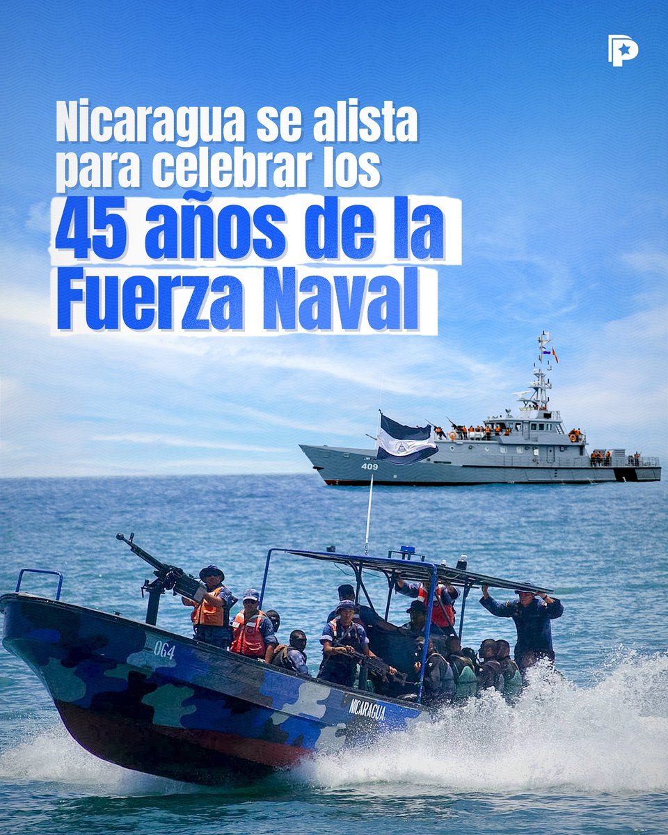 🇳🇮 La Copresidenta Rosario Murillo anunció que este miércoles 13 de agosto se conmemorará el 45 aniversario de la Fuerza Naval del Ejército de Nicaragua, destacando su labor en la defensa de la soberanía y la seguridad marítima. ⚓✨