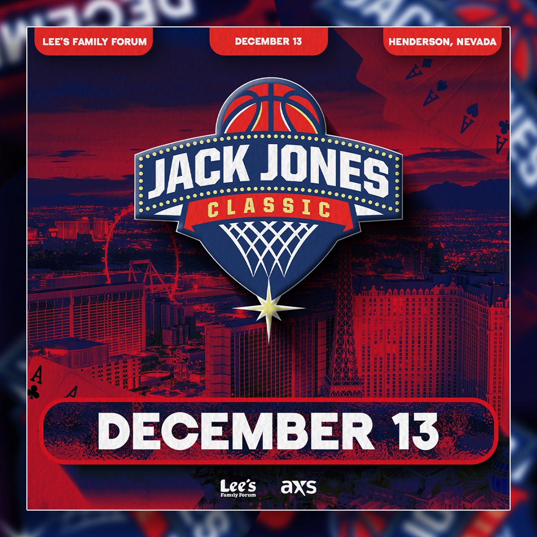 JackJonesClssic's tweet photo. ๐ป๐๐ ๐ฑ๐๐๐ ๐๐ ๐ฉ๐๐๐.
The Jack Jones Classic is returning to Henderson, NV on December 13 with four exciting matchups.
Akron vs. Murray State
Santa Clara vs. Arizona State
UNLV vs. Tennessee State
UC San Diego vs. Tulane
Tickets on sale Friday at 10 a.m. https://t.co/nfC9wwmflN