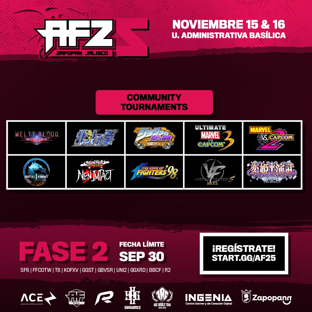 Actualizamos la lista de torneos de comunidad en #AF25 ¡Anímate a competir! 

📅15 y 16 de Noviembre 
📷10 Títulos Principales + Torneos de Comunidad 
Premios en Efectivo

¡Regístrate ya!
📝Enlace al torneo principal y torneos de comunidad en los comentarios