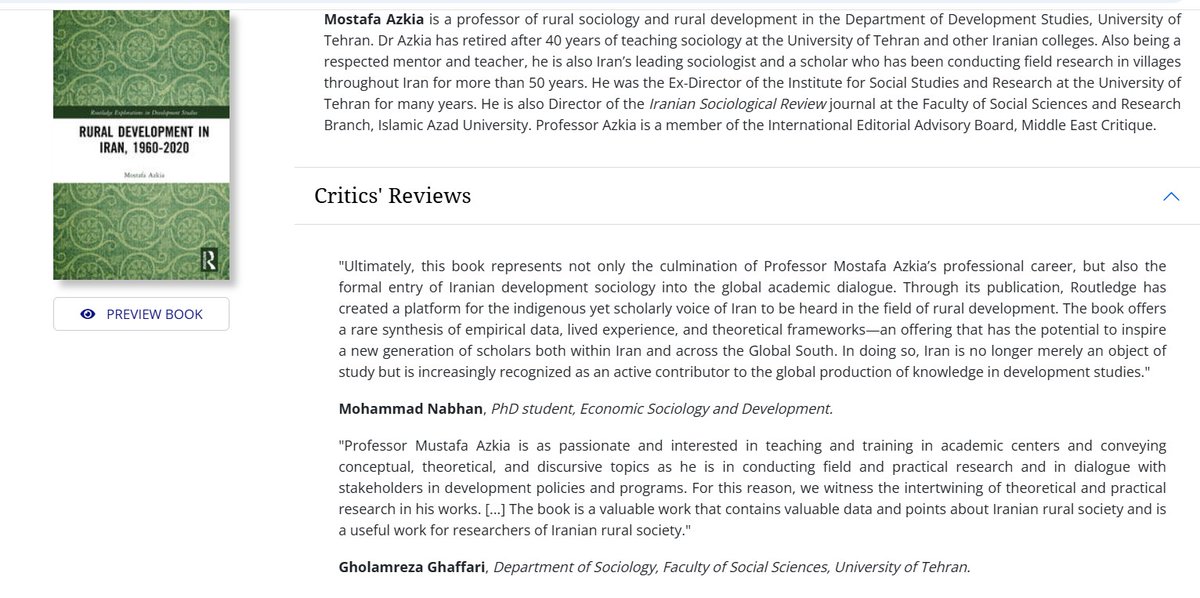MohammadNabhann's tweet image. Honored to offer a critical review of Prof. #Mostafa_Azkia’s Rural Development, a cornerstone in Middle Eastern social sciences, for potential publication with #Routledge.