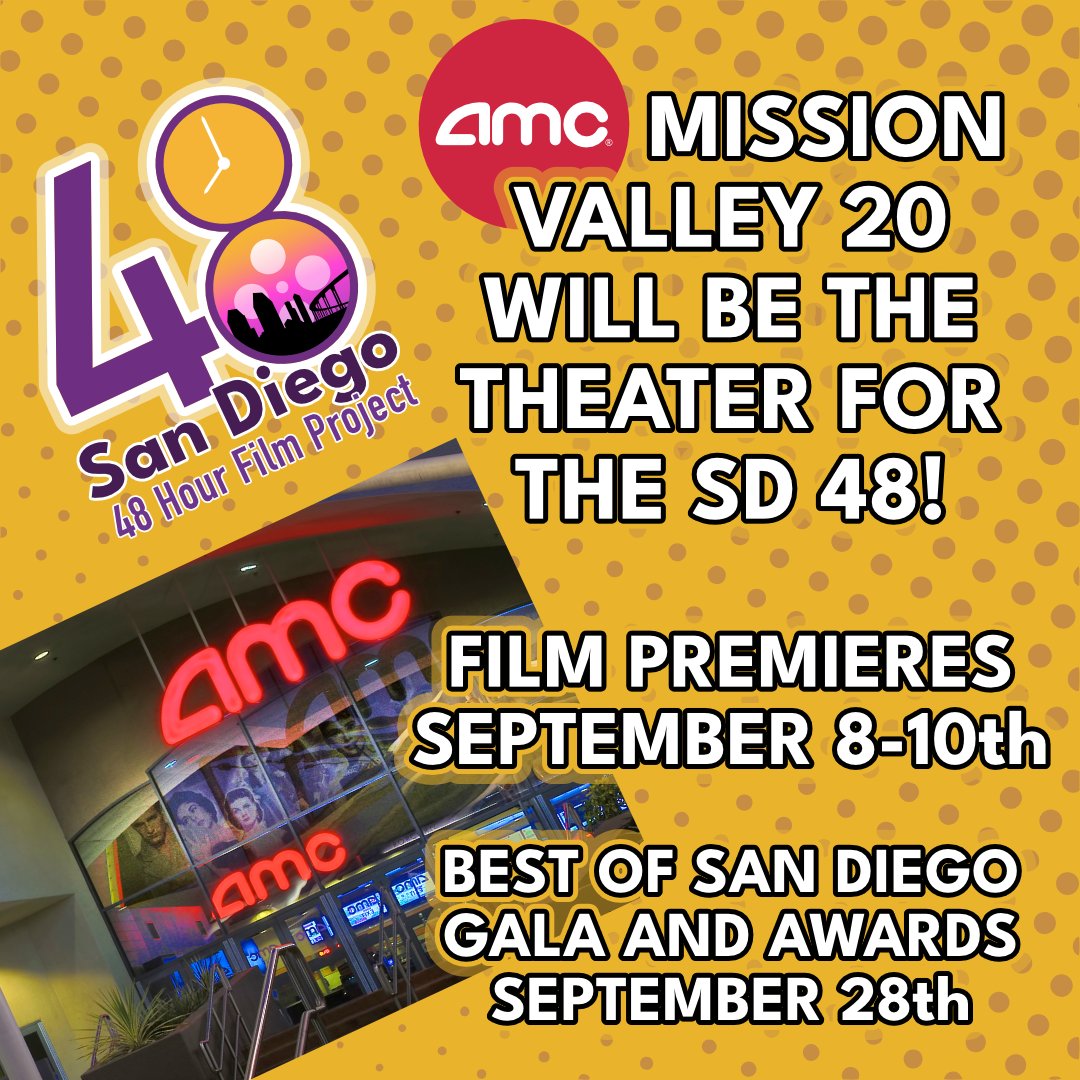 SD48HFP's tweet photo. We're  happy to finally be able to announce our theater selection for this  year!  We'll be having our screenings at the AMC Mission Valley! https://t.co/AgNoViMMpu