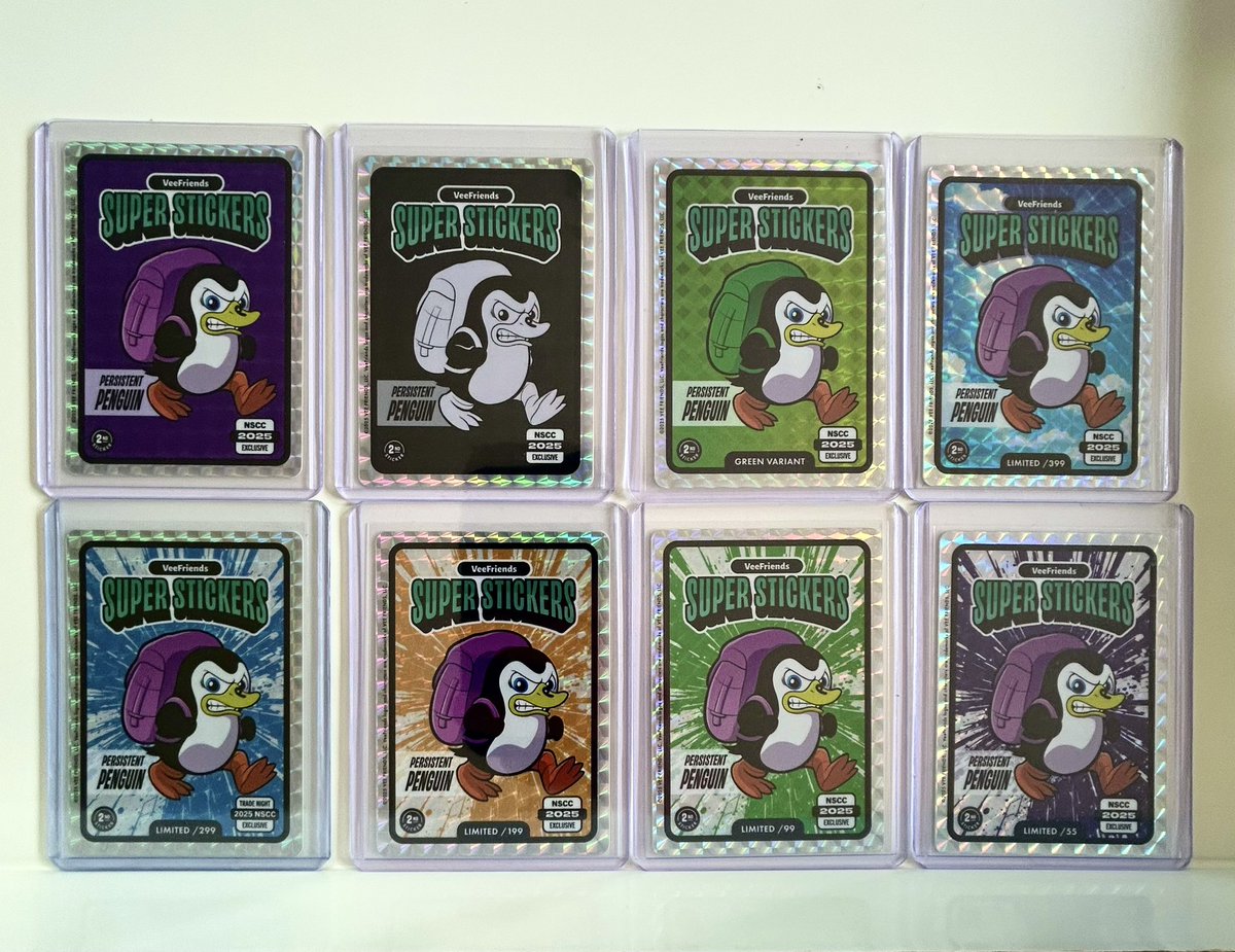 Not quite a complete collection of the Persistent Penguin, but close enough for me. The National VEE-IP stickers. 

Missing the /10 &amp; two variations of the 1/1

<a href="/veefriends/">VeeFriends</a> <a href="/VeeFriendsCards/">VeeFriends Cards</a> <a href="/garyvee/">Gary Vaynerchuk</a>