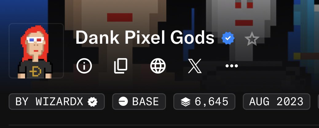 So our boy <a href="/WizardX_0x/">WizardX</a> isn’t only known for being a goated glitch artist. 

He also does pixel art and actually released the first ever PFP collection on <a href="/base/">Base</a>. Literally day 1 of base. 

Dank Pixel Gods. Check it out. True legend. 

I just scooped a few!