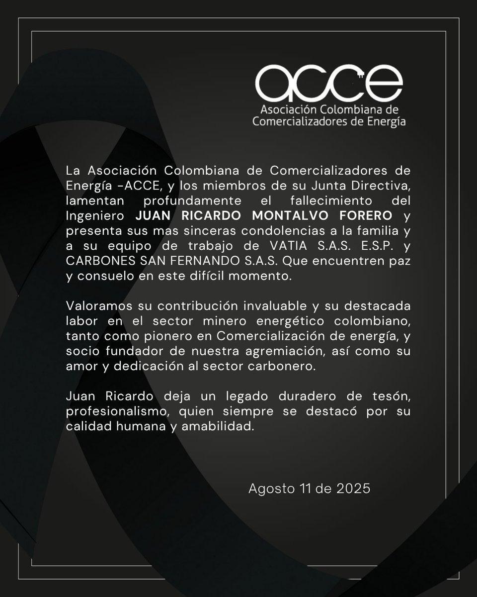 🕊️ Lamentamos el fallecimiento del ingeniero Juan Ricardo Montalvo Forero.