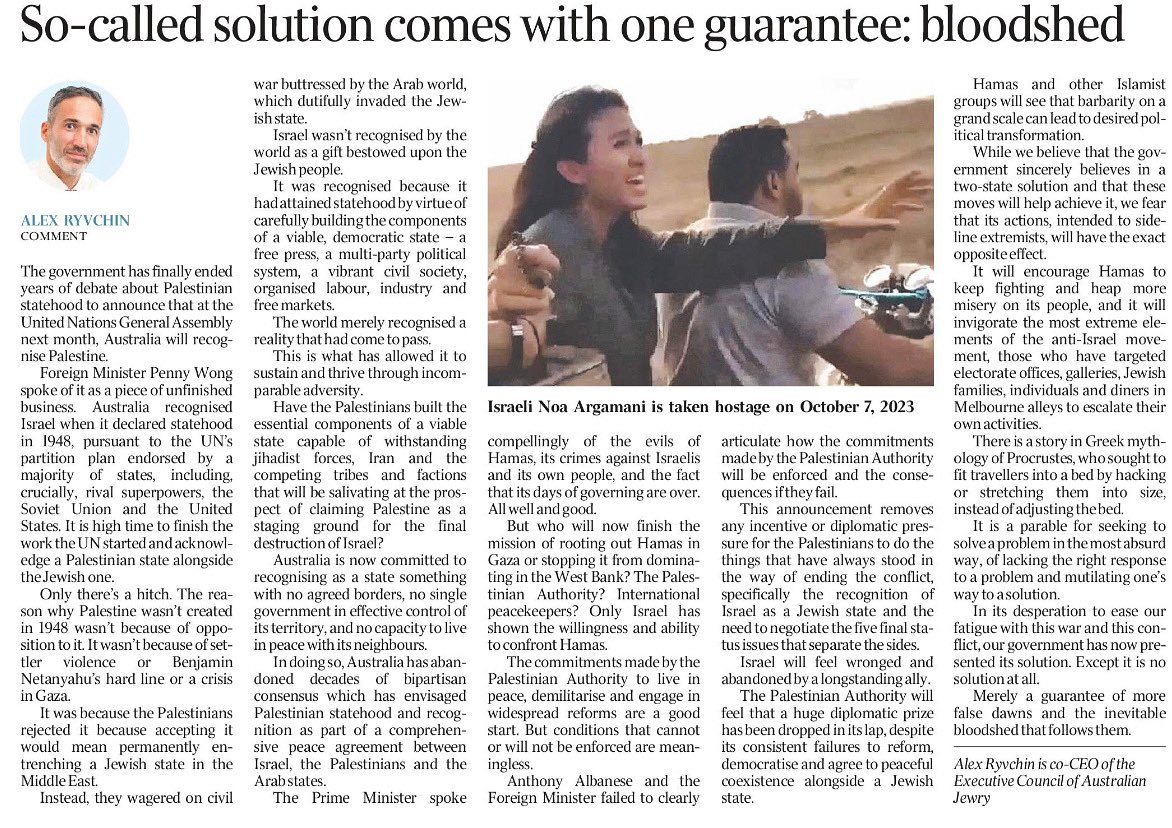 Israel wasn’t recognised by the world as a gift bestowed upon the Jewish people. It was recognised because it had attained statehood by virtue of carefully building the components of a viable, democratic state – a free press, a multi-party political system, a vibrant civil