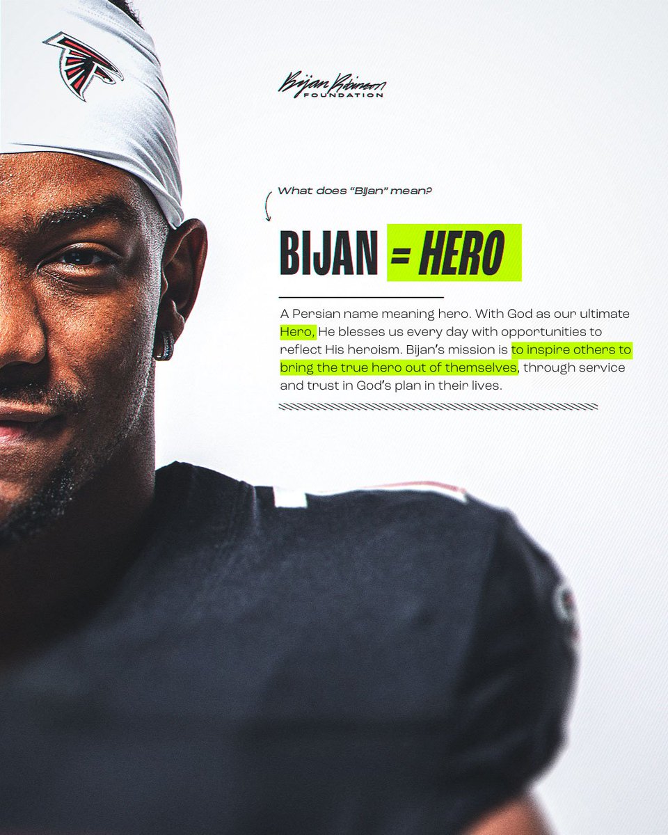"Bijan” means “hero” — a name rooted in strength, courage, &amp; heart to serve others.

For@Bijan5Robinson, it's more than a name, it’s a calling. On the field &amp; off of it, he’s showing the next generation what it means to lead with purpose, live by faith, &amp; give back with love. 💚