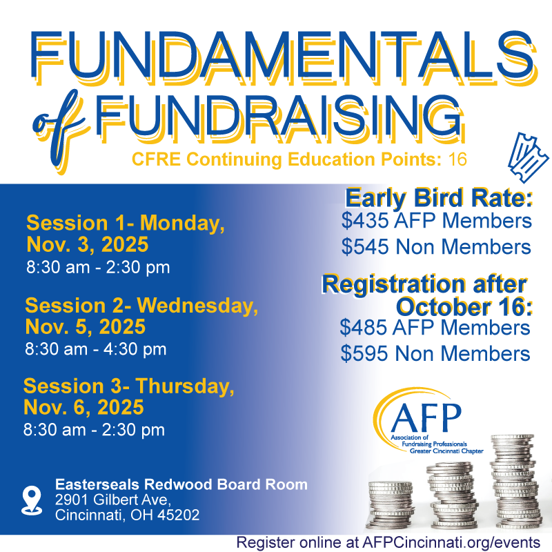 The Fall session of AFP’s Fundamentals of Fundraising course is now open for enrollment.

Click link to register: afpcincinnati.org/event/251103-f…