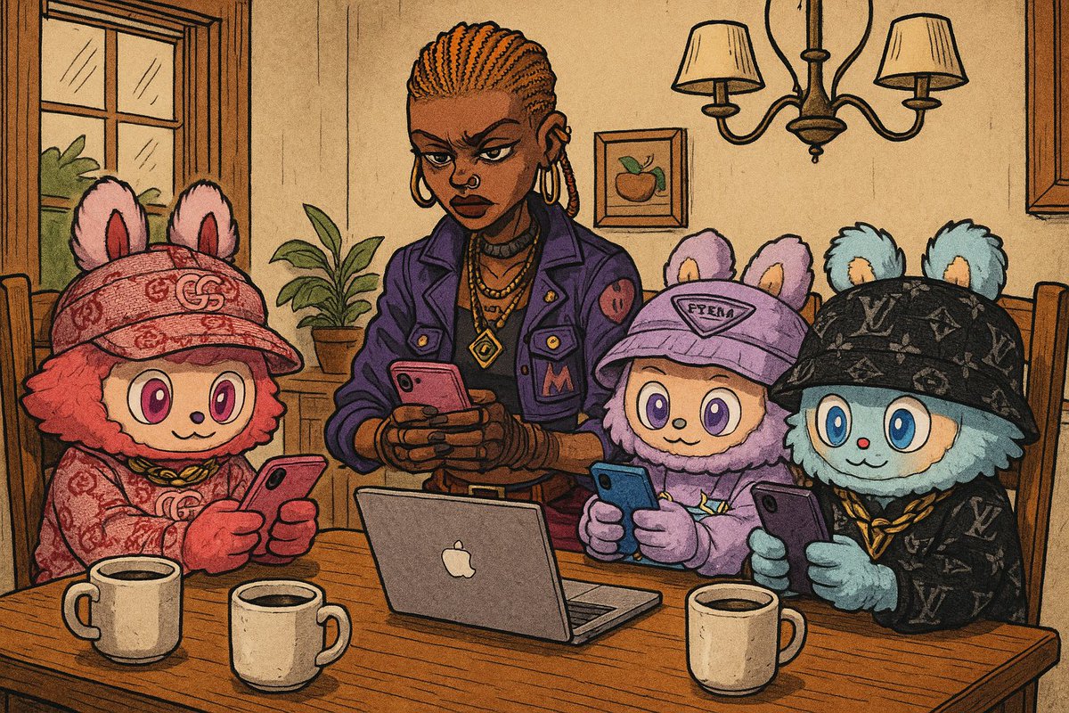 Zarli_Queen's tweet image. GM GM!! Snapped a pic this AM of Riri and #LABUBU waiting for that $Walter drop!! 

#memecoins #tokens #benbvolliefde