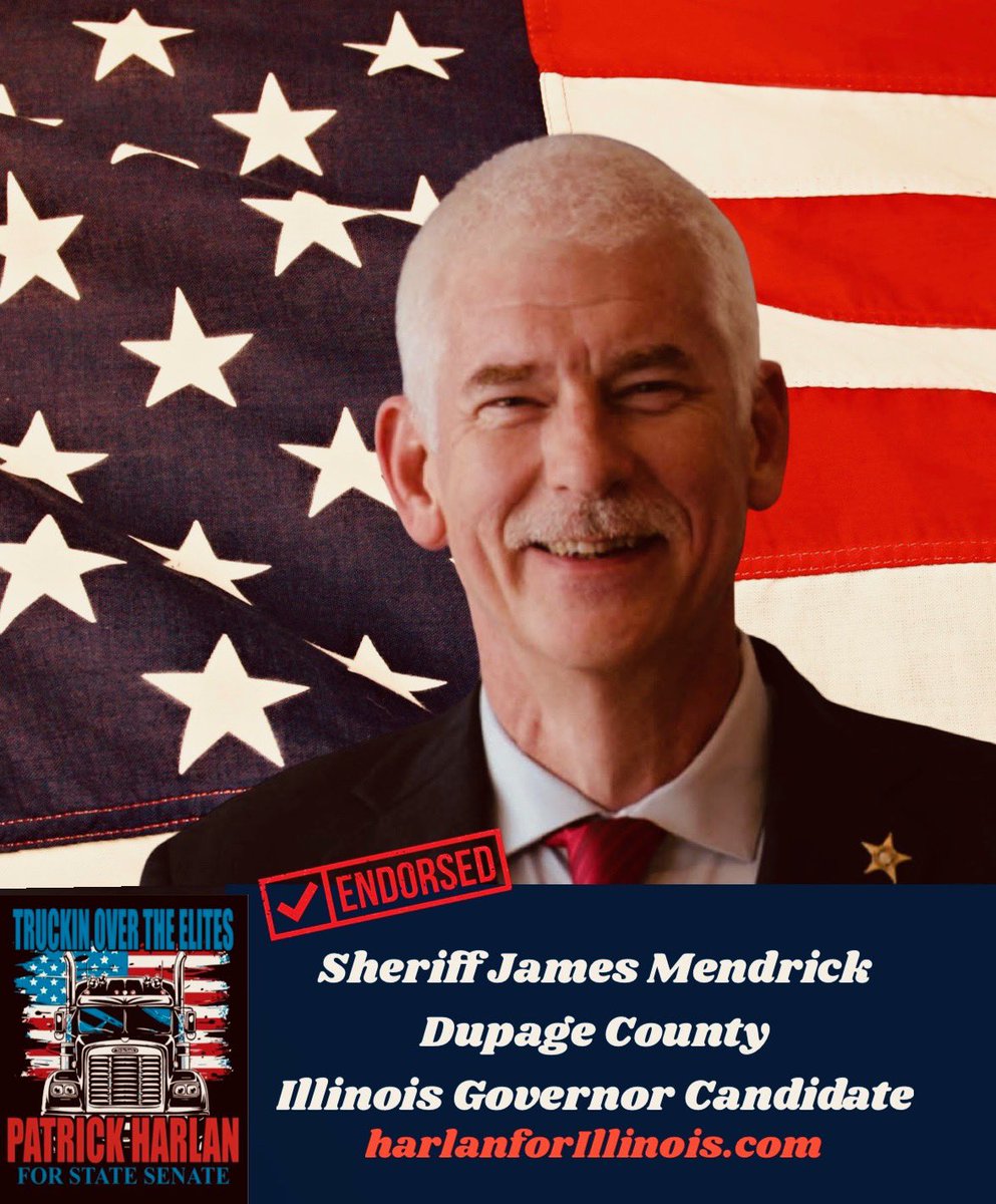 Thank you <a href="/Mendrick4Gov/">Sheriff James Mendrick for Governor</a> for the endorsement! We are gaining support all across the state to flip the 36th State Senate District! Join the fight! HarlanforIllinois.com