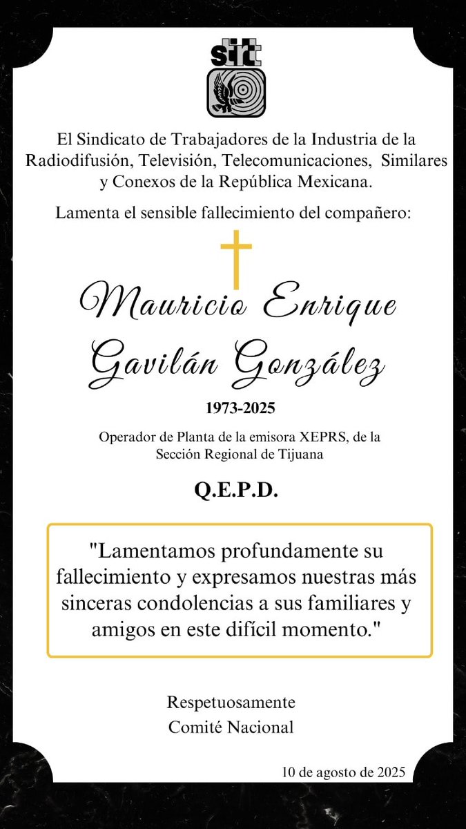 Con profundo pesar, nos unimos al dolor que embarga a la familia de nuestro compañero Mauricio Enrique Gavilán González, quien ha partido dejando un vacío en nuestros corazones y en nuestro equipo de trabajo.