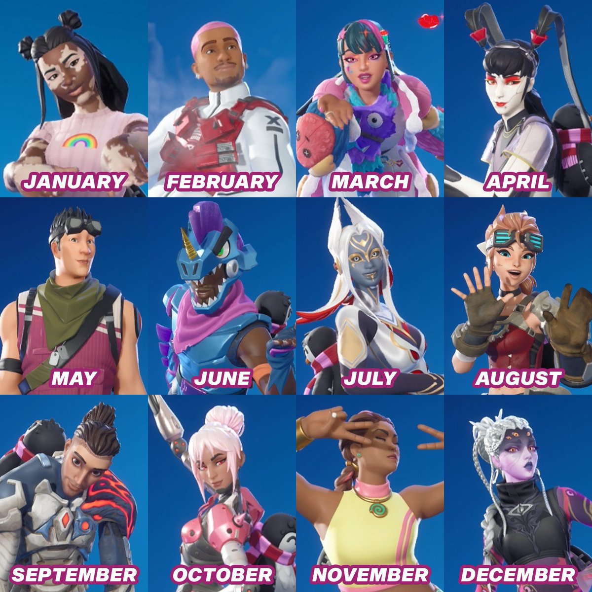Out of some of my favorite #Fortnite outfits, which is your birthday month  :3, image size:1200x1200