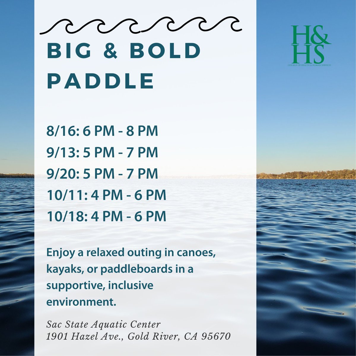 College of Health and Human Services (Sac State) (@sacstatehhs) on Twitter photo 🌊 Big & Bold Paddle is back at the Sac State Aquatic Center <a href="/SacStateAC/">SAC Aquatic Center</a> !
Canoes, kayaks, & paddleboards in a fun, inclusive space. 🛶
📆 8/16, 9/13, 9/20, 10/11, 10/18
🔗 Details & sign up: sacstateaquaticcenter.com/post/big-bold-… 🌊 Big & Bold Paddle is back at the Sac State Aquatic Center <a href="/SacStateAC/">SAC Aquatic Center</a> !
Canoes, kayaks, & paddleboards in a fun, inclusive space. 🛶
📆 8/16, 9/13, 9/20, 10/11, 10/18
🔗 Details & sign up: sacstateaquaticcenter.com/post/big-bold-…