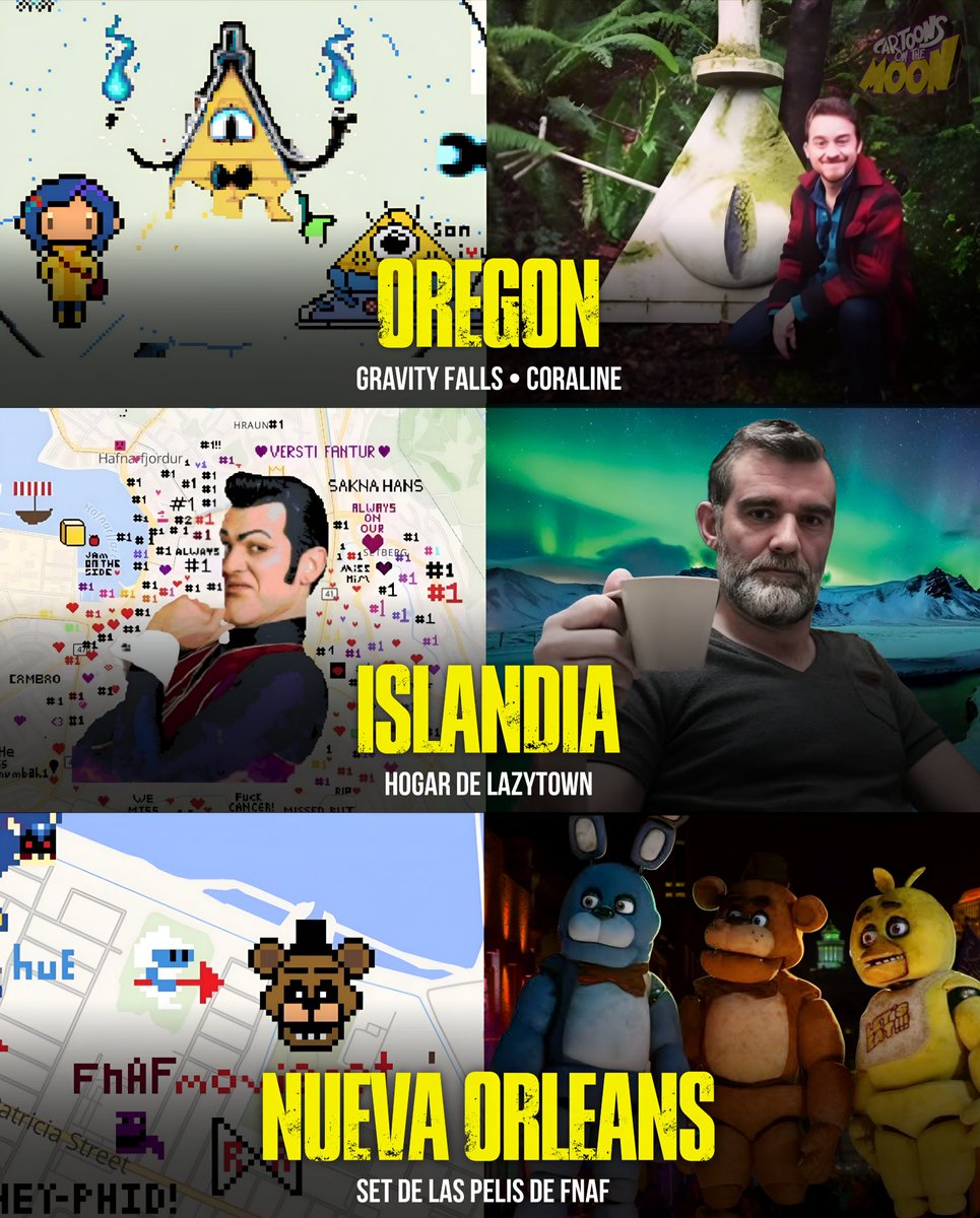 Estos días, se ha puesto de moda el sitio de WPlace:

Una plataforma colaborativa de arte digital donde cualquier persona puede pintar píxeles en tiempo real sobre un mapa mundial. 

Algunas personas han aprovechado eso para honrar a sus películas, series y actores favoritos.