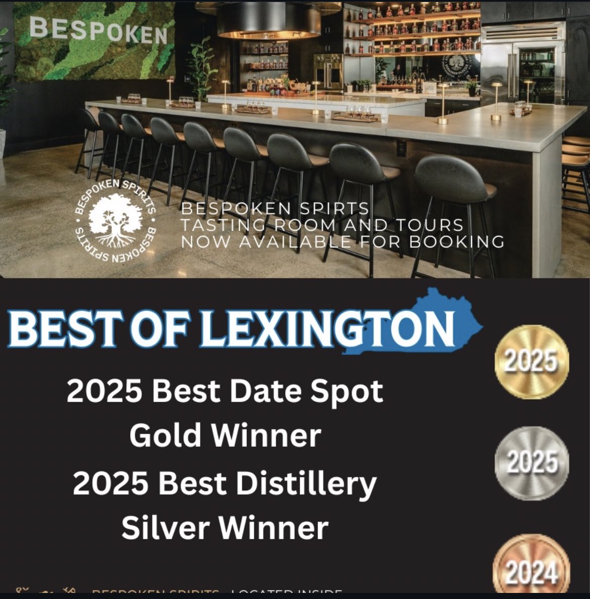 Come see us <a href="/bespokenspirits/">bespokenspirits</a> located in @greylinestation 

Voted Best Distillery Tour &amp; Date Night Spot 2025 by @smileypetepublishing we can’t wait to show you what we have to offer!