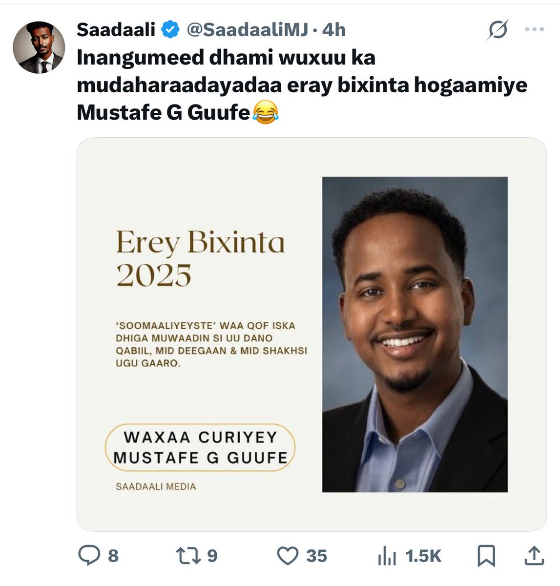 Shabuu_II's tweet photo. Have you ever noticed how the separatist incels in the north deliberately say "Dadka afka Soomaaliga ku hadla" like Somalis are some language group? That's no accidentโit's a calculated insult in the face to Somali heritage, ethnicity, and identity! They strip away Soomaalinimo because deep down, they're nothing but Soomaali ka carar-traitors allergic to their own blood.
Now there is a new group out of Puntland: the #PuntlandVirus. These cockroaches invent garbage terms like "Soomaaliyeyste" to mock real Somalis who stand proud in their ethnicity, culture, and existence. But when you try to expose their hypocrisy? Oh, suddenly they scream, "Somalinimada dadka miyaad ka xigtaa?!"-as if defending Somalia's sovereignty against vultures like the
UAE is some crime!
These spineless worms would rather lick boots for the #Emiratis and all of Somaliaโs enemies than stand for their own people. Somalia doesn't need snakes who trade dignity for scraps.