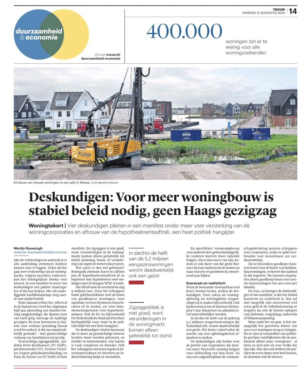 Meer financiele ruimte voor corporaties, meer ruimte om te bouwen en meer stabiel overheidsbeleid. #Trouw